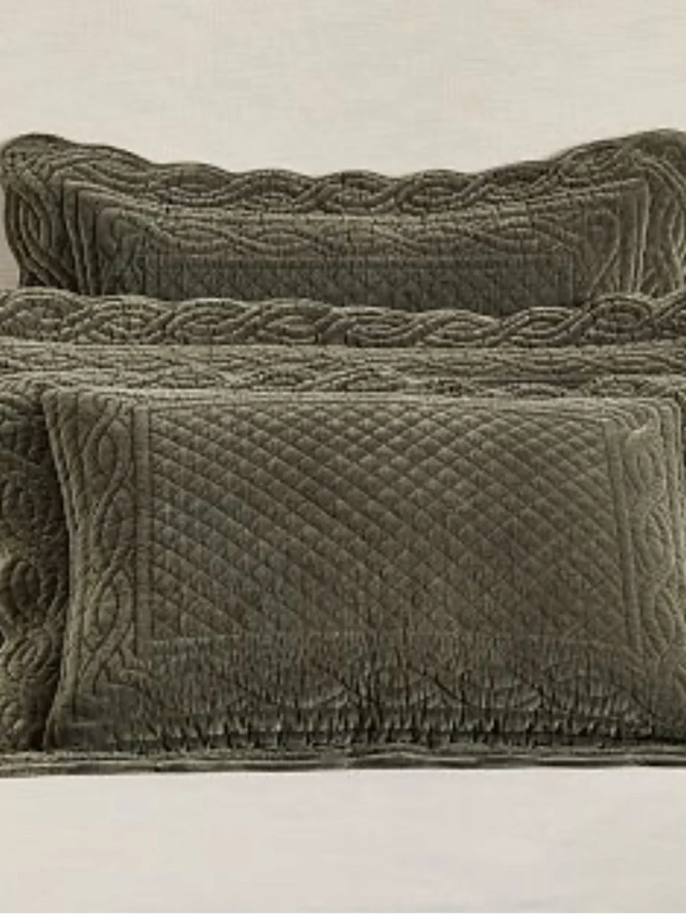 Pottery Barn Olive Green Quilted Pillow Shams